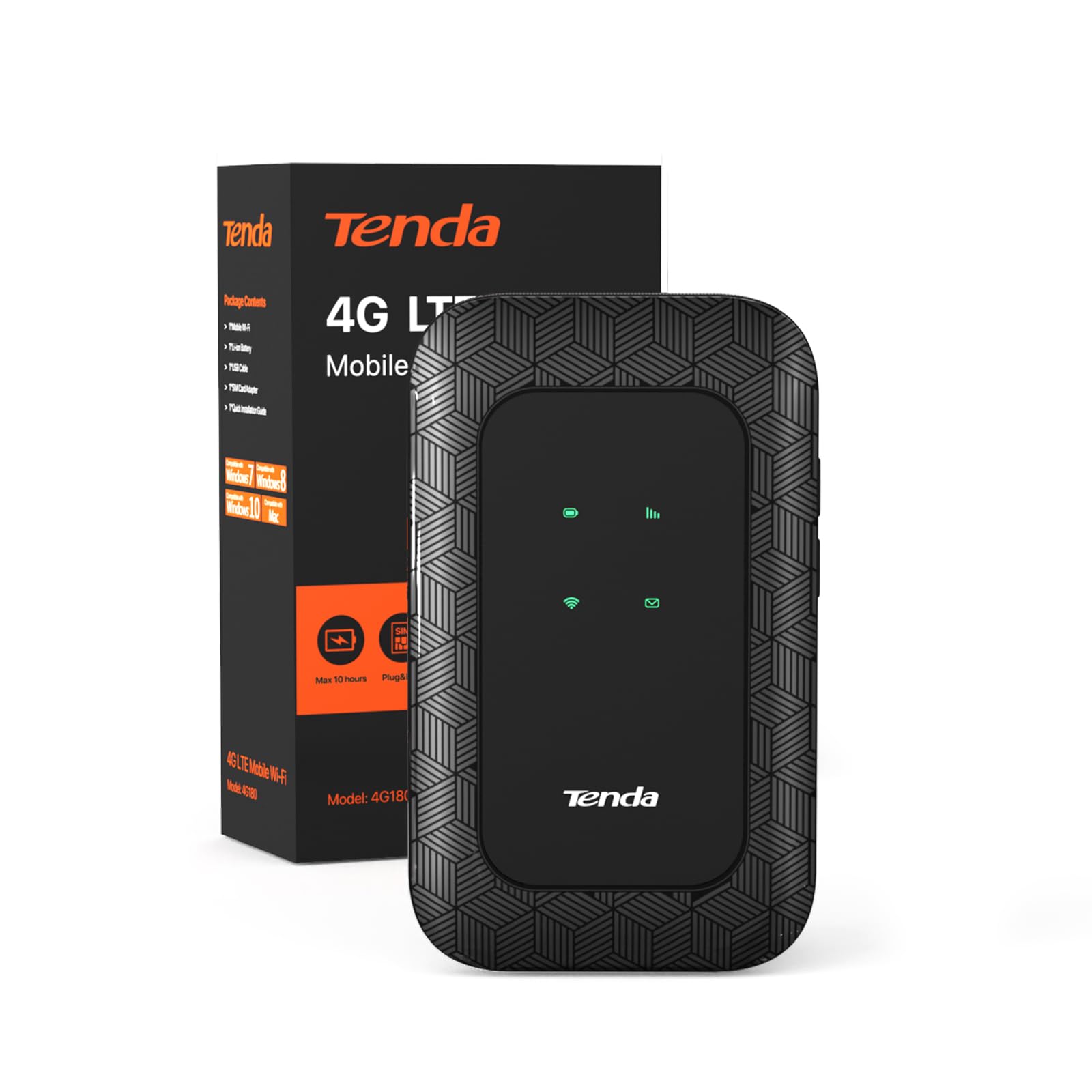 Tenda 4G180 Mobiler WLAN Router (4G/LTE bis zu 150/Mbit/s Download, 50Mbit/s Upload, Hotspot, Cat.4 Router), 2100mAh, Plug & Play, kompatibel mit Allen europäischen SIM Karten