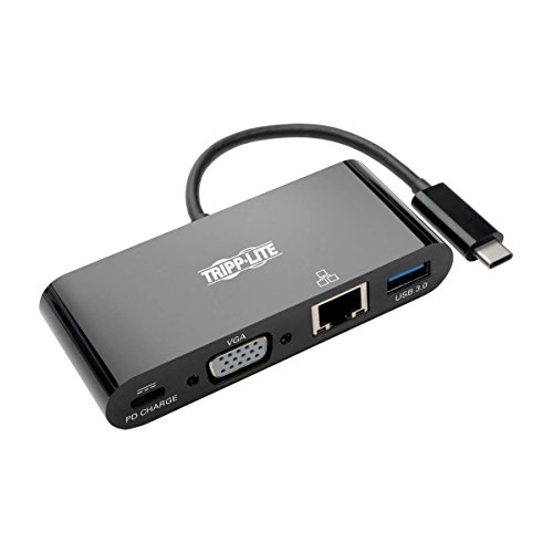 USB-C (Type-C) auf VGA Adapter mit USB-A, USB-C PD Charging und Gigabit Ethernet, USB 3.1 Gen 1, Thunderbolt 3, 1080p, Schwarz