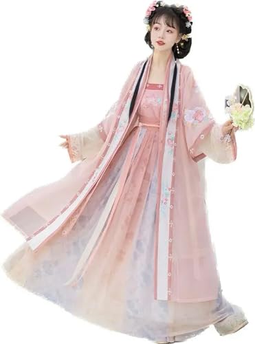 AJOHBM Hanfu Kleid für Damen, traditionelles chinesisches Cosplay, Kostüm, Halloween, Fee, Cosplay, Kostüm, antikes Hanfu, Rosa, Blau