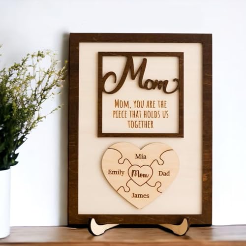 Holzpuzzle-Schild zum Muttertag, personalisiertes Geschenk für Mutter, Puzzleteil, Familien-Puzzle-Schild, Wanddekoration, personalisiertes Puzzle-Schild mit individuellen Kindernamen, Geschenk für