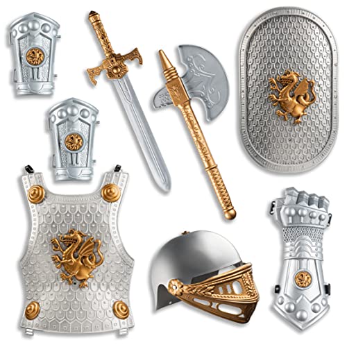 Dress Up America 1135 Knight Armor Set für Kinder Mittelalter Schild und Helm Spielset Royal Dress Up für Jungen, Unisex Kinder, Silber, Standardgröße