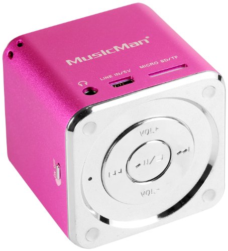 MusicMan, 3531 MINI Musicman PINK, Con Cable , Mini Soundstation (MP3 Player, Stereo Lautsprecher, Line In Funktion, SD/microSD Kartenslot) pink