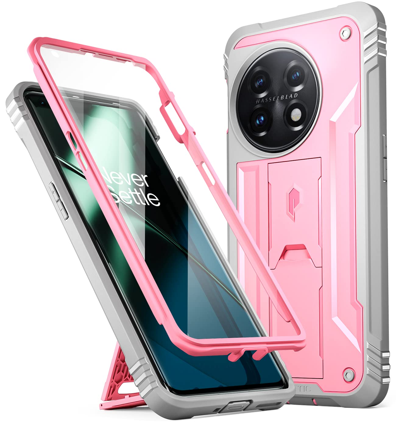 POETIC Revolution Hülle Kompatibel mit OnePlus 11 5G 6,7 Zoll, Ganzkörper Schutzhülle mit Ständer und eingebauter Displayschutz, Robuste, Stoßfeste Outdoor Handyhülle, Light Pink