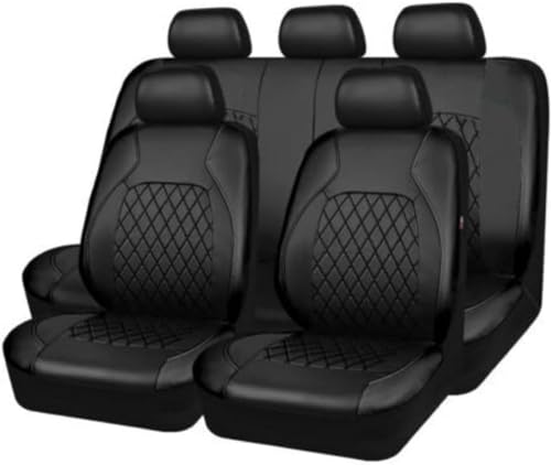 NORAS Auto Sitzbezüge Sets für Audi A6 C5 4B Avant A6 C6 4F Avant A6 C6 4F, Leder 5-Sitze Autositz Sitzschoner, Allwetter Wasserdicht Bequem Sitzkissen Innenraum Zubehör,C/9pcs Set Black