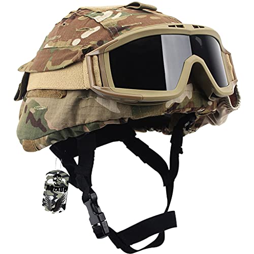 AQzxdc M88 Taktischer Helm Sets, Mit Helmüberzug Brille und Armhalterung Helmset, Tactical Helmet Satz für Airsoft Paintball PUBG Cosplay CS Game Gear,Set b,CP