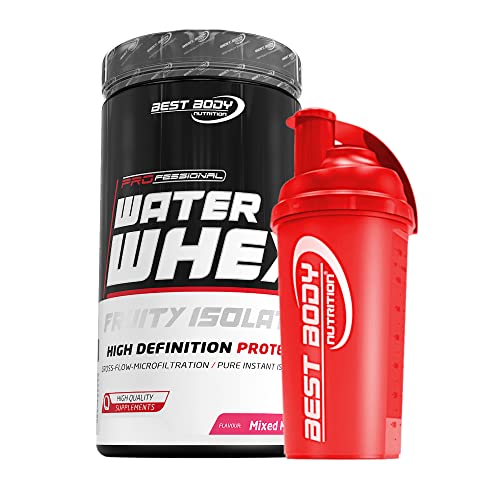460 g Best Body Nutrition Water Whey Fruity Isolate (Mixed Melon) Molkenprotein + Protein Shaker (rot)