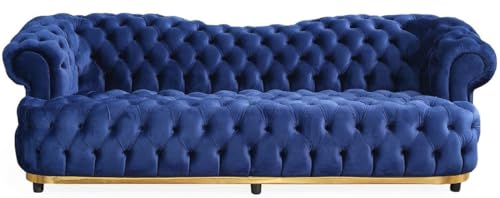 Casa Padrino Luxus Chesterfield Samt Sofa Blau/Gold/Schwarz 240 cm