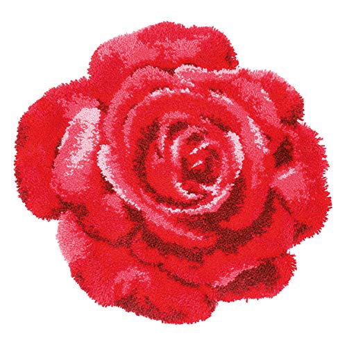 Vervaco PN-0171003 Rote Rose Knüpfformteppich, Baumwolle, mehrfarbig, ca. 70 x 67 cm / 28" x 26,8"