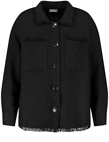 Samoon Damen Overshirt mit Fransenkanten Langarm, Manschetten Jacke Jeans + Gewebe Overshirt unifarben Black 54