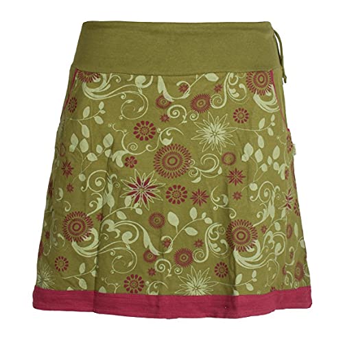 Vishes - Alternative Bekleidung - Damen Lagen-Look Blumen-Rock mit Mandalas und Tribals Bedruckt Olive 40