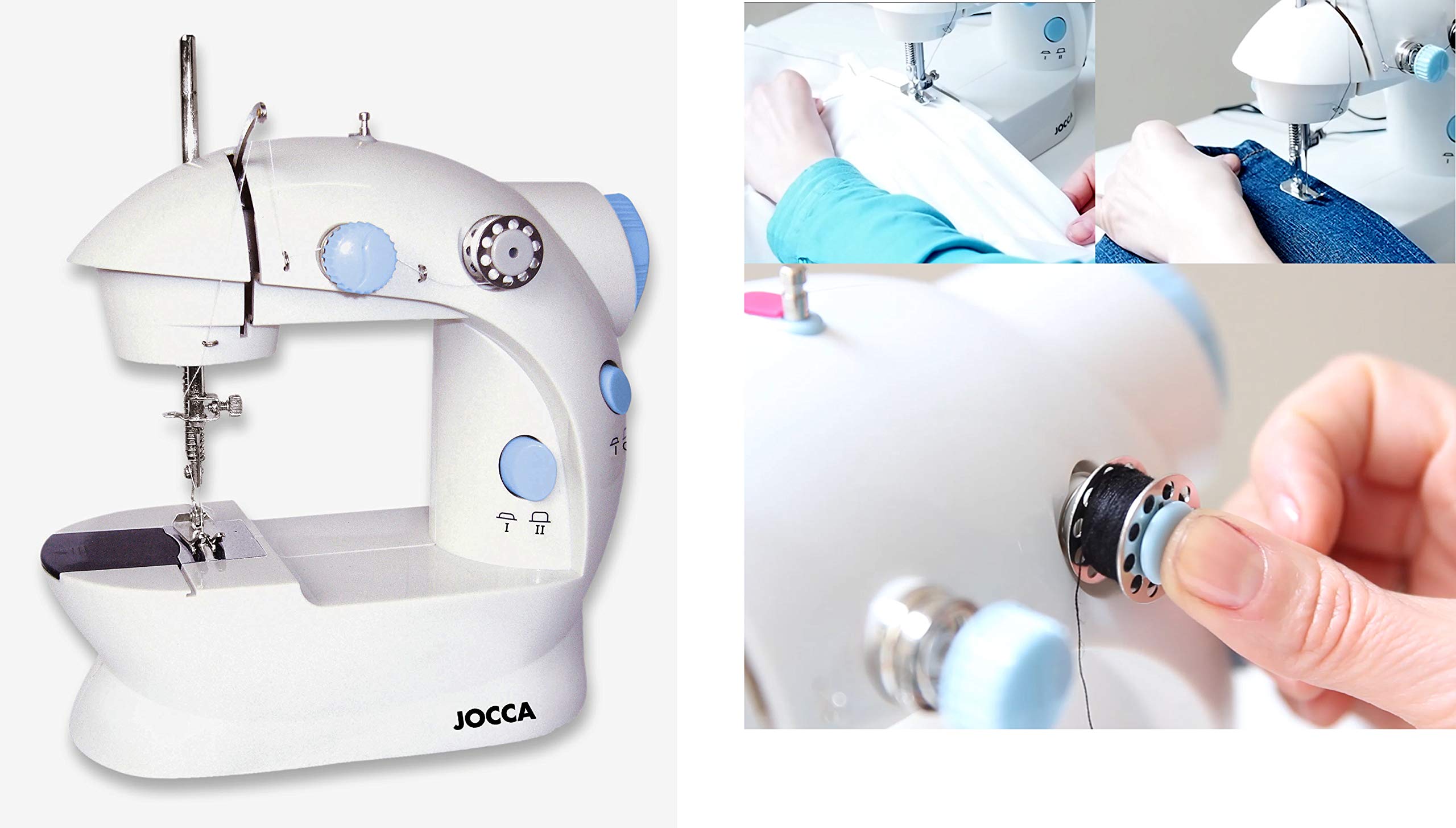 Jocca - Tragbare Nähmaschine | Elektrische Mini-Nähmaschine | Einfach zu Bedienen | Doppelstich | 2 Geschwindigkeiten und Fußpedal | Kinder-Nähmaschine