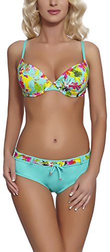 Feba Damen Push Up Bikini mit Shorts 1N61 (Muster-19DK, Cup 70 D/Unterteil 36)