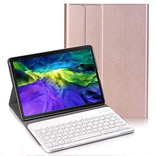 YGoal Tastatur Hülle für Pro 11 2020,(QWERTY Englische Layout) Ultradünn PU Leder Schutzhülle mit Abnehmbarer drahtloser Tastatur für Pro 11 2020 Tablet, Rose Gold