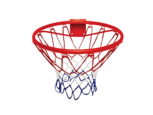 Teorema Basketballkorb aus Metall mit Netz, Durchmesser 42 cm, Ball mit 20 cm und Luftblase, Unisex, Rot