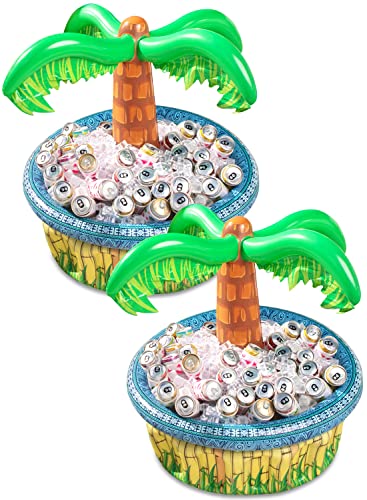 Sloosh 2 Packungen 71,1 cm aufblasbarer Palmenkühler, aufblasbarer Kühler für Strand-Themen-Party-Dekor, Sommerparty-Zubehör für Pool-Party, Palme Getränkekühler Aufblasbarer