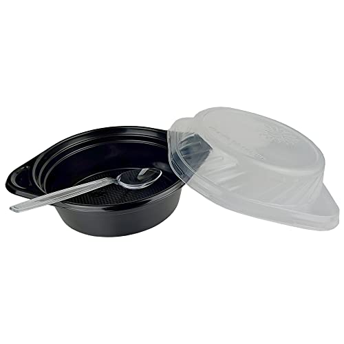 Gastro-Bedarf-Gutheil 60 Mehrweg Suppenschalen mit Deckel und Löffel 500ml Fassungsvermögen Mikrowellentauglich und Spühlmaschienenfest in Schwarz