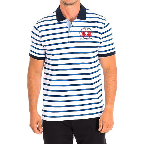 La Martina - Herren-Poloshirt mit kurzen Ärmeln aus 100% Baumwolle im Regular Fit, OptWhte/Navy/StrnBlu, Man