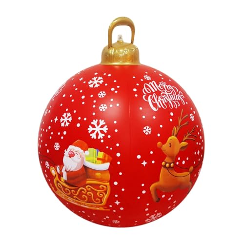 Große Aufblasbare Weihnachtskugeln Beleuchtet, 60cm Aufblasbarer Weihnachtsball aus PVC für den Außenbereich, Weihnachten Aufblasbar Ball mit Pumpe für Outdoor Balkon Terrasse Garten Deko (F)