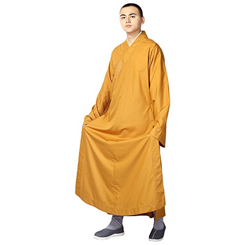 Buddistische Mönche Kostüm Robe - Chinesisch Traditionell Buddhistisch Taoistisch Kleidung Kampfkunst Shaolin Kung Fu Langärmelige Uniform Langes Gewand Stehkragen (Gelb, 177-180 cm)