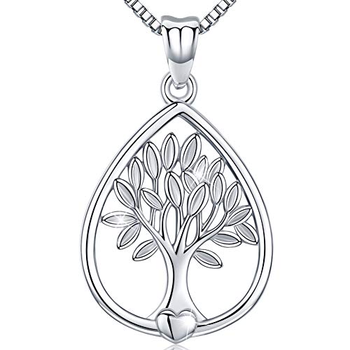 Friggem Wassertropfen Form Baum des Lebens Sterling Silber Halskette & Anhänger für Frauen & Männer, Muttertagsgeschenk