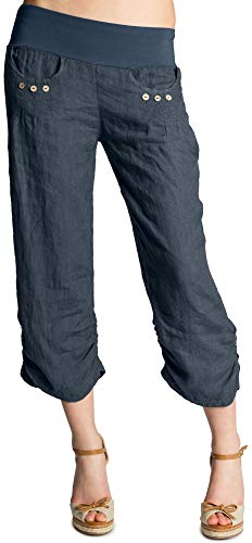 CASPAR KHS017 Damen 3/4 Leinen Hose, Farbe:dunkelblau, Größe:3XL - DE46 UK18 IT50 ES48 US16