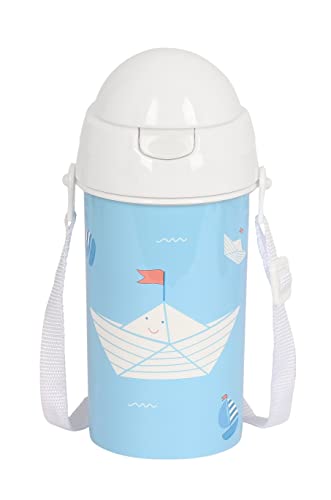 Safta Vorschule Ship - automatische Öffnungsflasche mit Strohhalm, Wasserflasche, BPA-frei, mit Schulterriemen, bequem und leicht, 500 ml, 7,3 x 19,5 cm, Blau, blau, Estándar, Casual