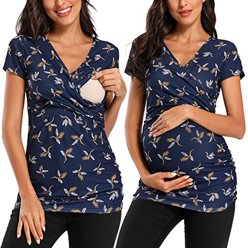 Love2Mi Stillshirt Kurzarm & Langarm Stillkleidung Umstandsshirt Schwangerschaft T-Shirt Nursing Umstandstop