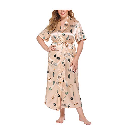 Damen Oversized Roben Morgenmantel Seide Robe V-Ausschnitt Kimono Lose Nachtwäsche Print Bademantel Nachtwäsche Damen Morgenmantel 003-XL