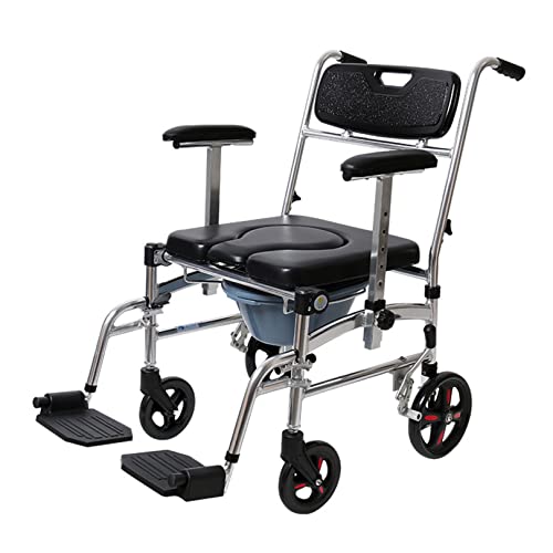 Faltbarer Duschkommode-Rollstuhl, Transport-Nachtkommode mit Rädern, tragbare Toilette aus Aluminiumlegierung für ältere, behinderte und schwangere Frauen