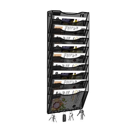 Flexzion Wand-Organizer, Hänge-Aktenhalter, Netz, Wandmontage, Zeitschriftenständer, Metall, Hängedatei, Organizer, Mehrzweck-Verwendung, um Zeitungen, Papier, Akten, 10 Etagen, Schwarz