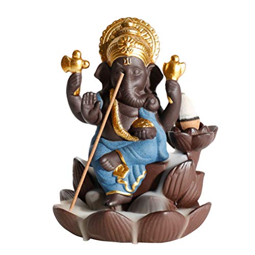 Rückfluss-Räuchergefäß aus Keramik, Ganesha, Elefant, Gott, Räucherstäbchenhalter, Statue, Elefant, Buddha, Ornament, Heimdekoration, Blau