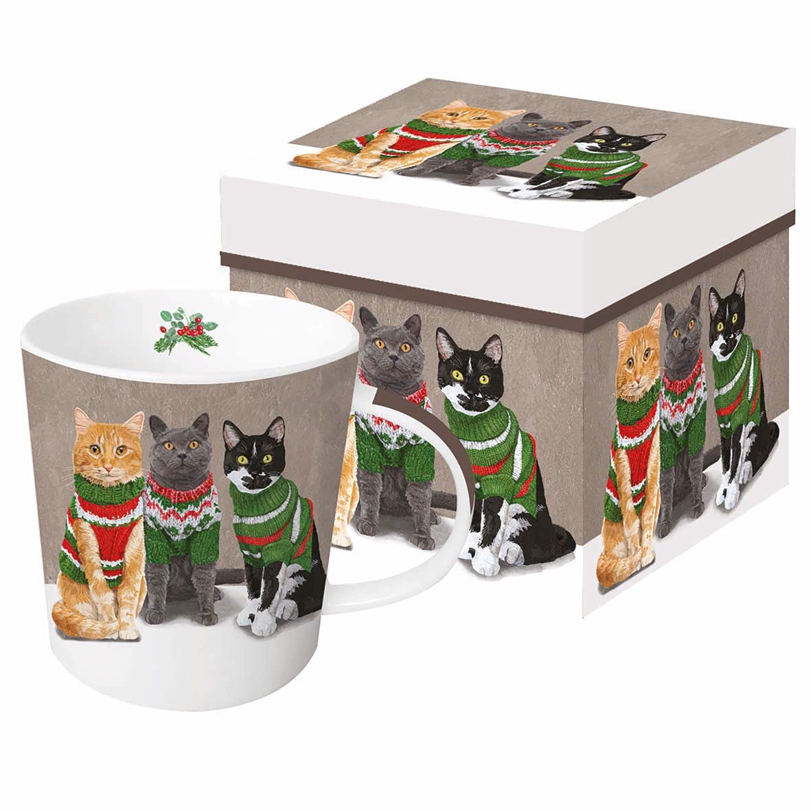 Kaffeebecher Katzen mit Pulli mit Geschenkbox, Tasse Weihnachten Geschenkidee Geschenkset Kätzchen