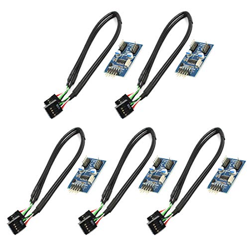 FEICHAO 1 / 5PCS Motherboard USB 2.0 9PIN Header Multiplier Splitter 9 Pin 1 bis 2 Port HUB Verlängerungskabel 30cm / 60cm Anschluss Adapter (5Pcs 30cm Type B)