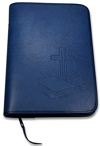 MaMeMi Bibelhülle mit Reissverschluss aus Kunstleder mit Prägung, Blau, 14,5 x 21 x 4 cm
