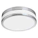 EGLO Badezimmer-Deckenlampe LED Parlermo, Deckenleuchte aus Metall in Chrom und Glas in Weiß, Ø 29,5 cm, IP44