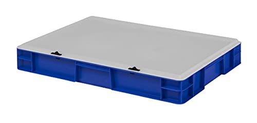 Design Eurobox Stapelbox Lagerbehälter Kunststoffbox in 5 Farben und 16 Größen mit transparentem Deckel (matt) (blau, 60x40x8 cm)
