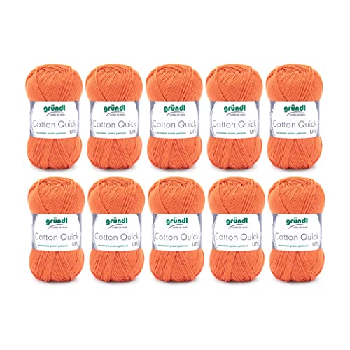 Gründl Cotton Quick Uni, Vorteilspack 10 Knäuel, Handstrickgarn, Baumwolle, Orange 2, 29 x 12 x 7 cm, 220