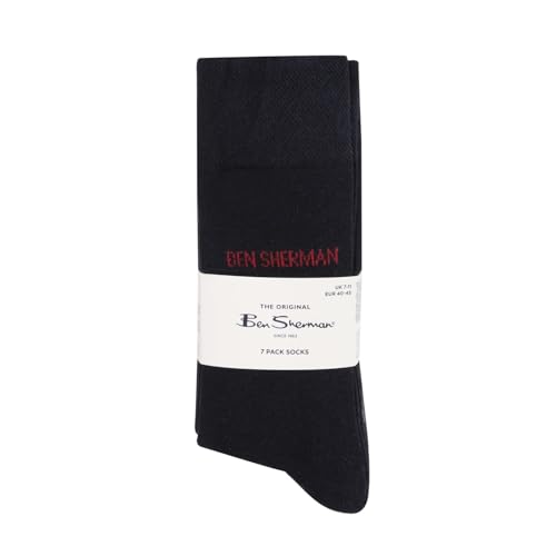 Ben Sherman Herren Smarte Crew-Socken in Schwarz | Wadenmitte, Designer-Dress-Socken| Weiche, atmungsaktive Baumwollmischung | Größe 7-11, Packung mit 5 Stück
