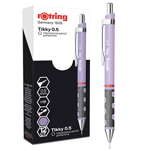 rOtring Tikky-Druckbleistifte in Pastellfarben | HB 0,5 mm | Orchid Bloom | mit angenehmem gummiertem Soft-Touch-Griff | 12 Stück