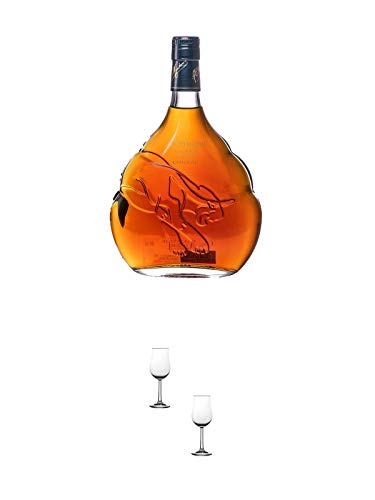 Meukow VSOP Cognac in Geschenkpackung 0,70 Liter + Nosing Gläser Kelchglas Bugatti mit Eichstrich 2cl und 4cl - 2 Stück