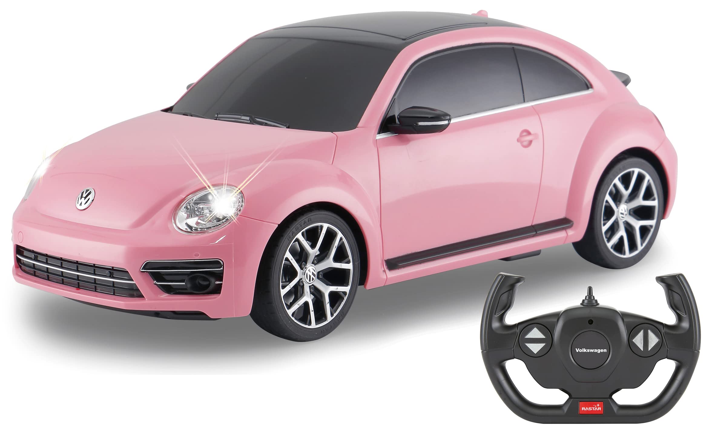JAMARA 402113 VW Beetle 1:14 2,4GHz-offiziell lizenziert, originalgetreue Lackierung, LED Licht vorne/hinten, ferngesteuertes RC Auto, pink