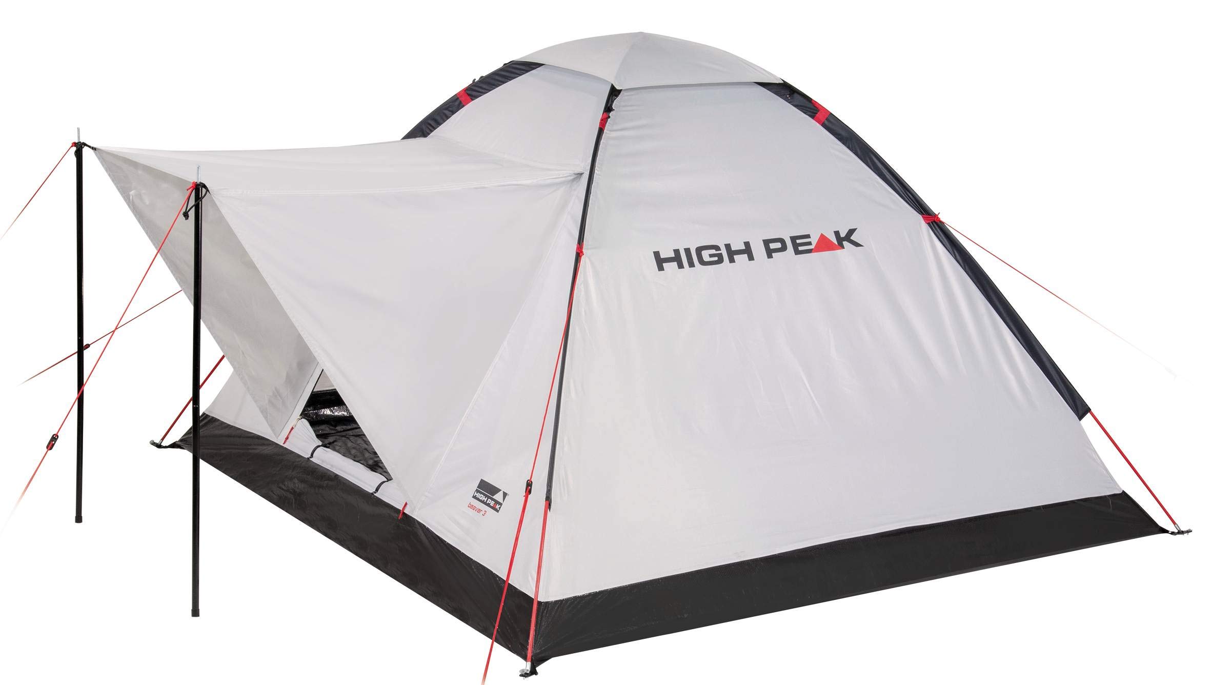 High Peak Kuppelzelt Beaver 3, Campingzelt für 3 Personen, Igluzelt mit Wetterschutz-Dach, Festivalzelt mit Wannenboden, 1500mm wasserdicht, UV 60 Sonnenschutz, Lüftung, Moskitoschutz, Freistehend