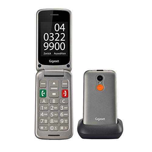 Gigaset GL590 GSM Handy zum Aufklappen ohne Vertrag (mit komfortabler Ausstattung für Senioren - mit SOS-Notruf-Taste, Farbdisplay 2,8" mit extra großer Nummernanzeige) titan-silber
