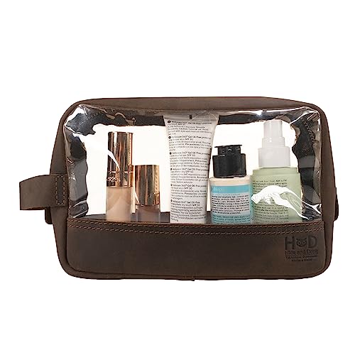 Hide & Drink, Transparente Tasche für Make-up, Reise-Organizer-Tasche, handgefertigt aus Vollnarbenleder, Bourbon-Braun, Bourbon-Braun, Classic