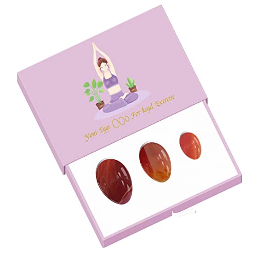 Ungebohrtes Yoni-Ei, rote Achat-   Stein-Eier für Frauen, Kegel-Übung,   natürlicher Kristall-Massageball, 3 Eier mit Box