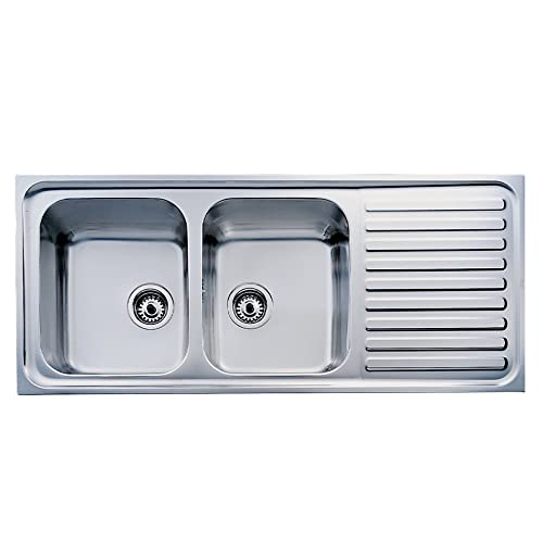 CLASSIC 2C 1E REV SF Fregadero inox 2 cubetas y escurridor, 190mm, Mueble 80, sifón