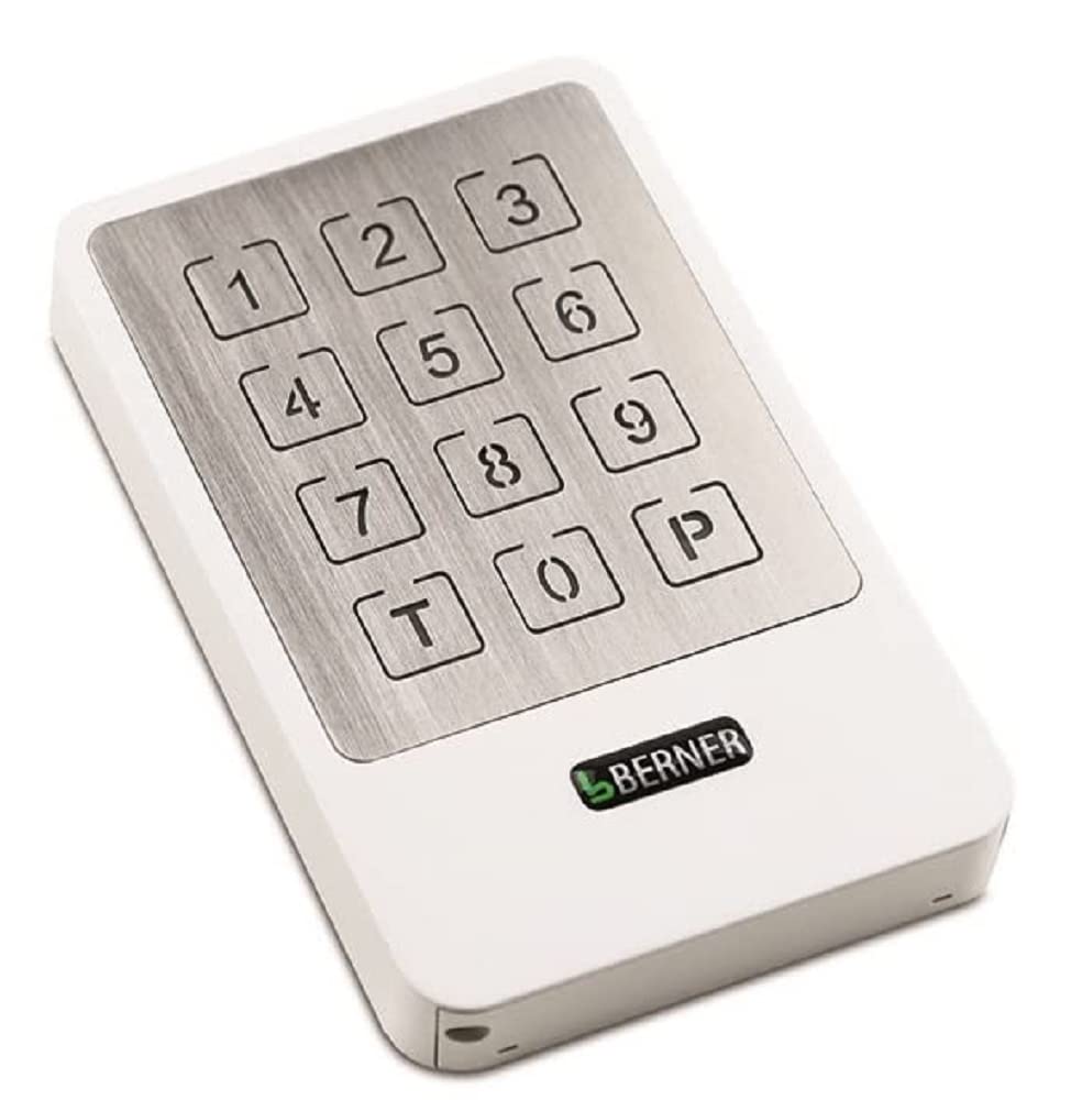 Berner Funk-Codetaster BDS591 (weiß, für Garagentorantriebe, Tastatur aus Edelstahl, Frequenz 868 MHz, 10 Kanal, inkl. Wandhalterung, für Innen- / Außenbereich) 2906741