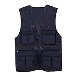 Männer Multi-Tasche Gilet Outdoor Lässig Atmungsaktives Mesh Gilet Weste Baumwolle Fotografie Reisen Ärmellose Jacken blue-L