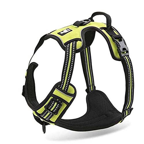 Reflektierendes Nylon-Hundegeschirr, rund, für Hunde, mit Clip, verstellbar, Sicherheitsleine für Auto, Leder, S43-56 cm Brustumfang, Neonhellgelb