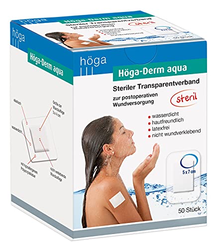 Höga-Derm aqua steriler Transparentverband mit Wundauflage, 50 Stück, 7 cm x 5 cm, 1er Pack (1 x 50 Stück)